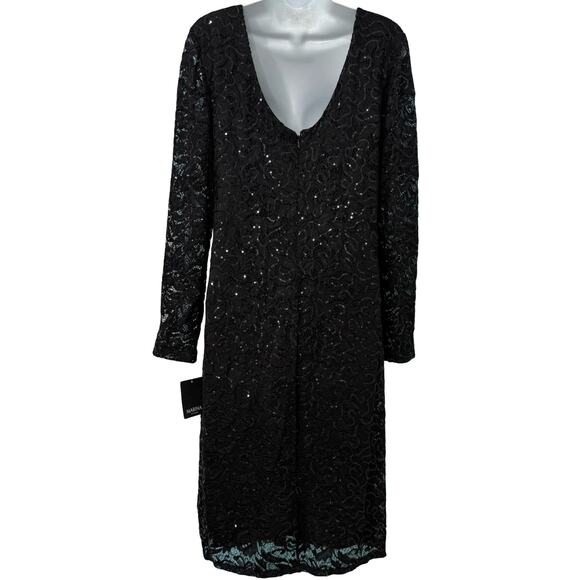 Marina Black Sequin Sheer Long Sleeve V-Neck Low Back Dress size 14 NEW Tags - Picture 7 of 12